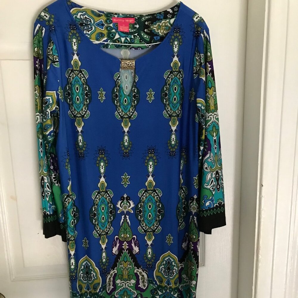 Sunny Leigh Blue Print. Dress Size M